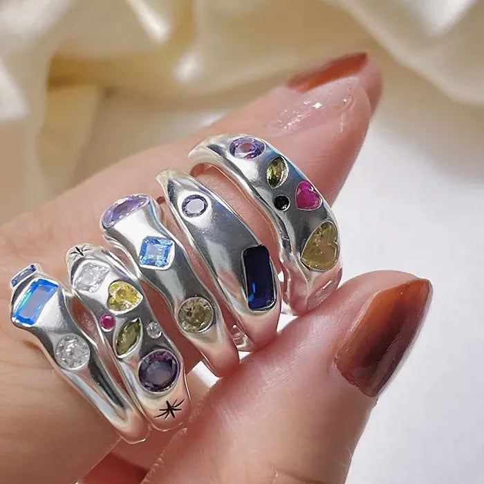 2026 Adjustable Heart-Shaped Colorful Zircon Ring for Women Jewelry