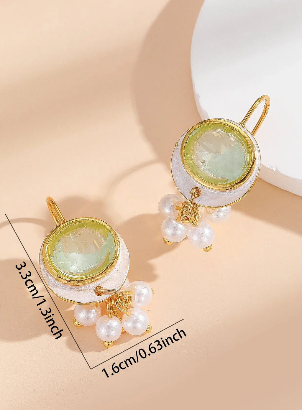 Creative Geometric Pearls Double Drop Round Stone Dangle Earrings Zinc Alloy Women