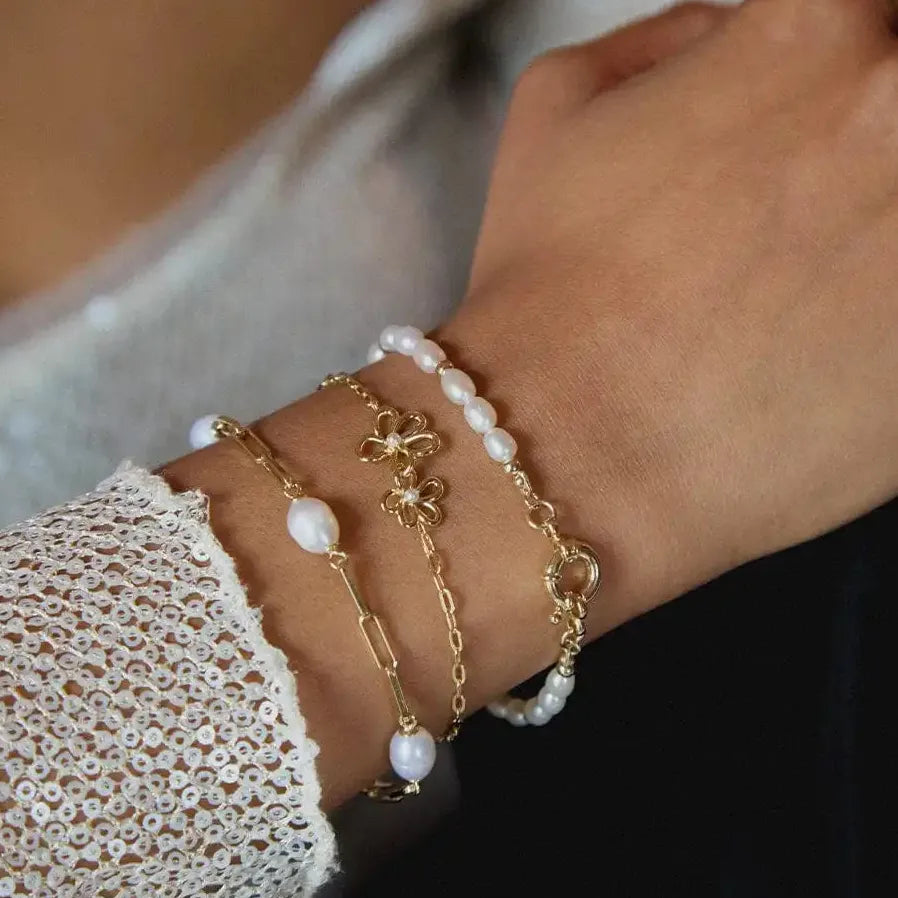 18K Gold Plated Double Flower Stainless Steel Adjustable Bracelet for Women Girls