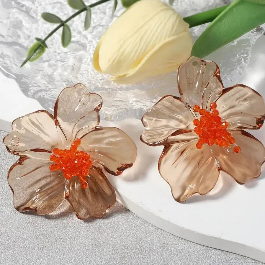 2025 Acrylic Transparent Flower Stud Earrings for Women Large Colorful Nature Jewelry