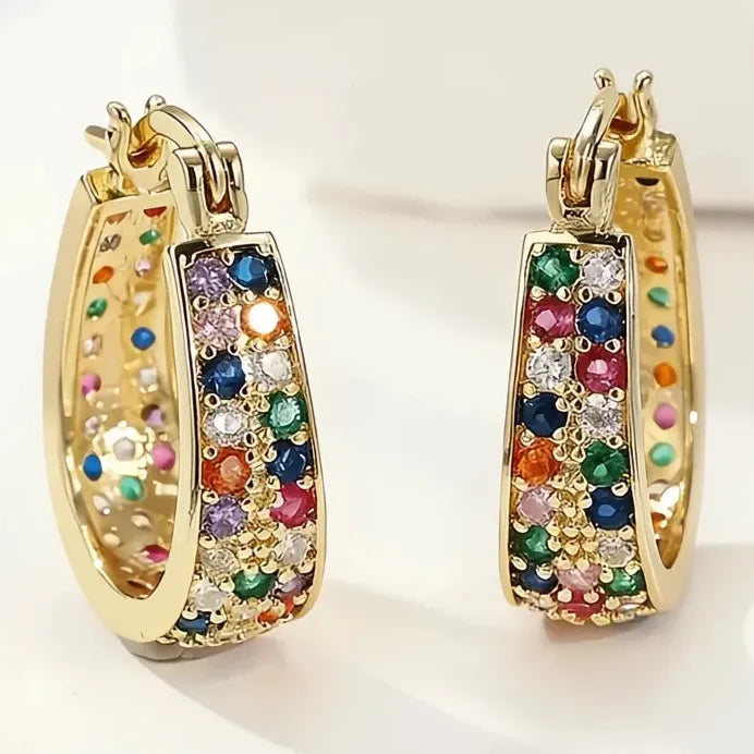 Gold Geometric Cubic Zirconia Drop Earrings for Wedding & Party