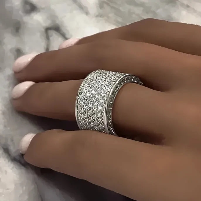 Classic Women’s Band Ring Full Paved Cubic Zirconia Crystal Wedding Engagement Party Jewelry