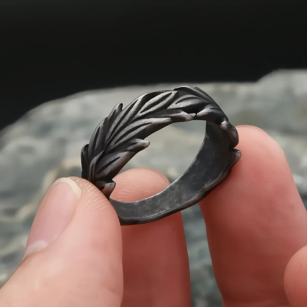 Vintage 316L Stainless Steel Black Ears of Wheat Ring Unisex Neo-Gothic Punk Jewelry Gift