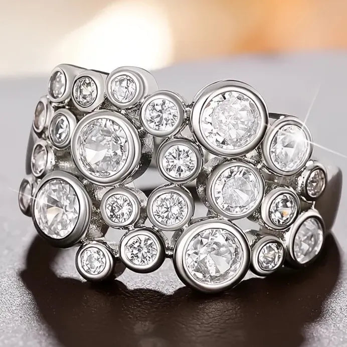 Women’s Multi-Round Cubic Zirconia Silver Wedding Engagement Band Ring