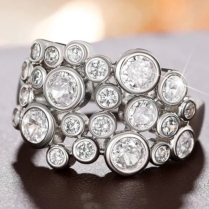Geometric Cubic Zirconia Women’s Wedding Engagement Band Silver Ring
