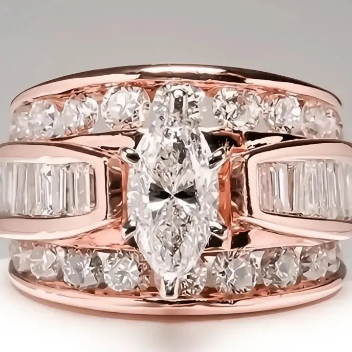 Luxury Marquise Cut Cubic Zirconia Brass Ring for Women Fashion Engagement Anniversary Jewelry