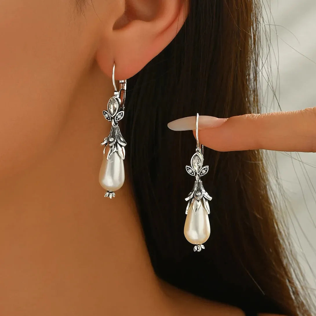 Vintage Pearl Inlay Dangle Earrings for Women Party Birthday Jewelry