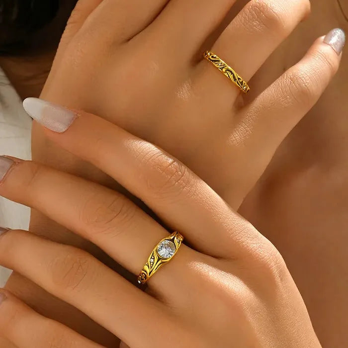 Retro Gold Bohemian Ethnic Cubic Zirconia Ring Set Zinc Alloy Women’s Fashion Jewelry