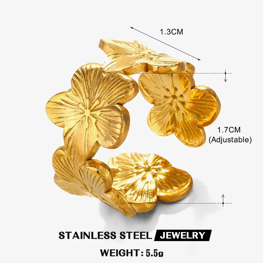 Adjustable Stainless Steel Flower Plant Ring for Women and Girls Jewelry