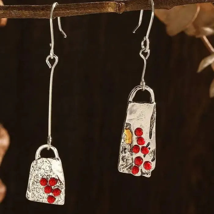 Vintage Tribal Ethnic Resin & Metal Inlay Long Drop Earrings for Women