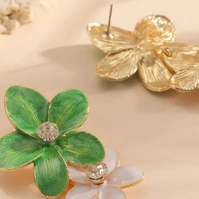 Vintage Double Layer Dripping Oil Flower Drop Earrings for Women Girls Stylish