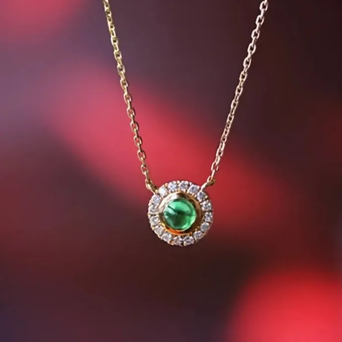 Vintage Geometric Copper Pendant Necklace with Green Cubic Zirconia for Women