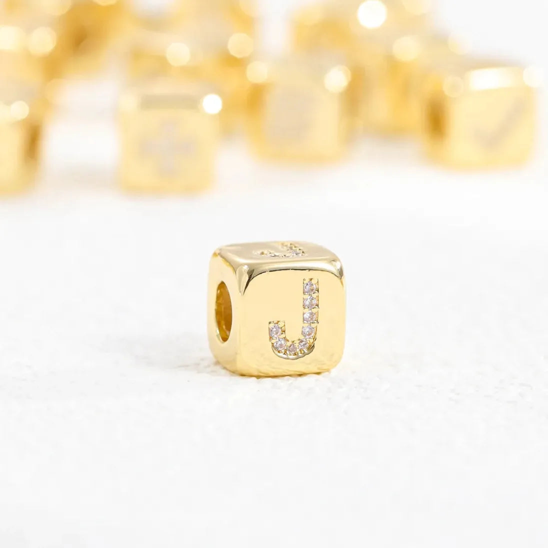 18K Gold Plated Stainless Steel Mini Cube Alphabet Necklace Zircon Choker