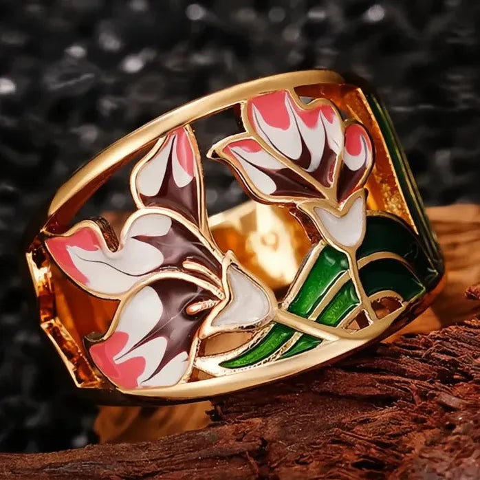 Handmade Brass Epoxy Flower Rings for Women Wedding Party Jewelry