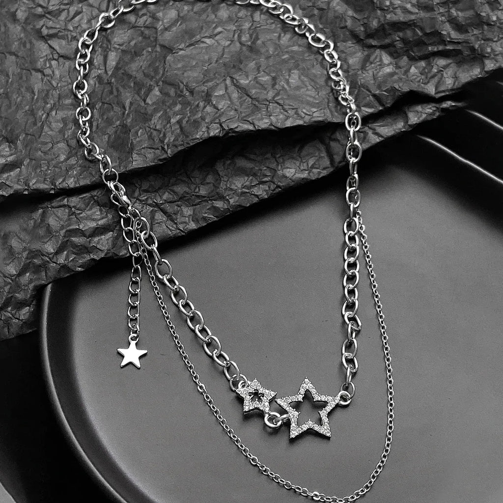 Y2K Zinc Alloy Star Zircon Pendant Necklace Women Punk Clavicle Chain