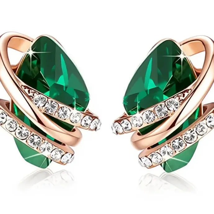 Geometric Blue Green White Cubic Zirconia Copper Alloy Stud Earrings Women