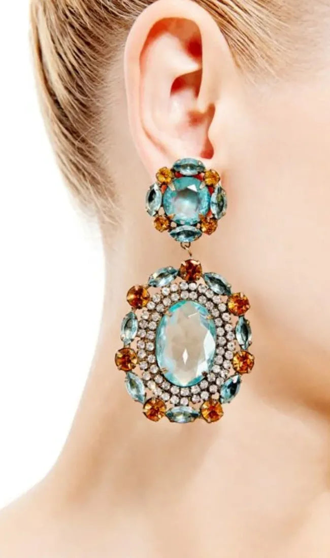 Big Flower Stud Earrings for Women Wedding Dance Party Zinc Alloy Zircon Stone