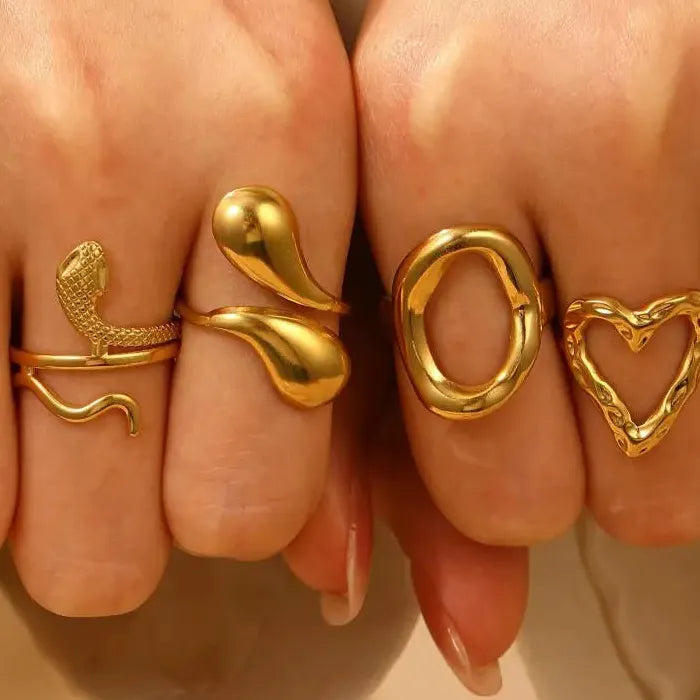 Gold Color Stainless Steel Hollow Heart Open Ring Party Jewelry Gift