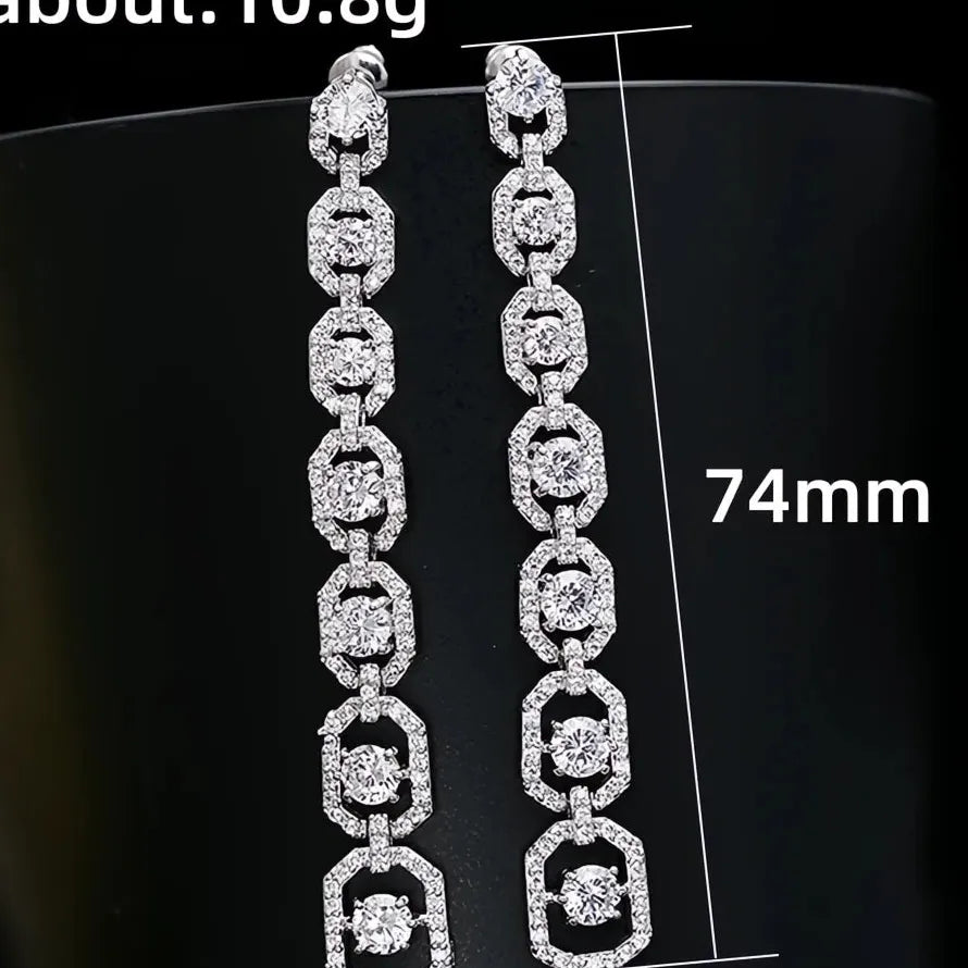 Silver Color Long Geometric Drop Earrings Copper Alloy CZ Wedding Fashion 2022