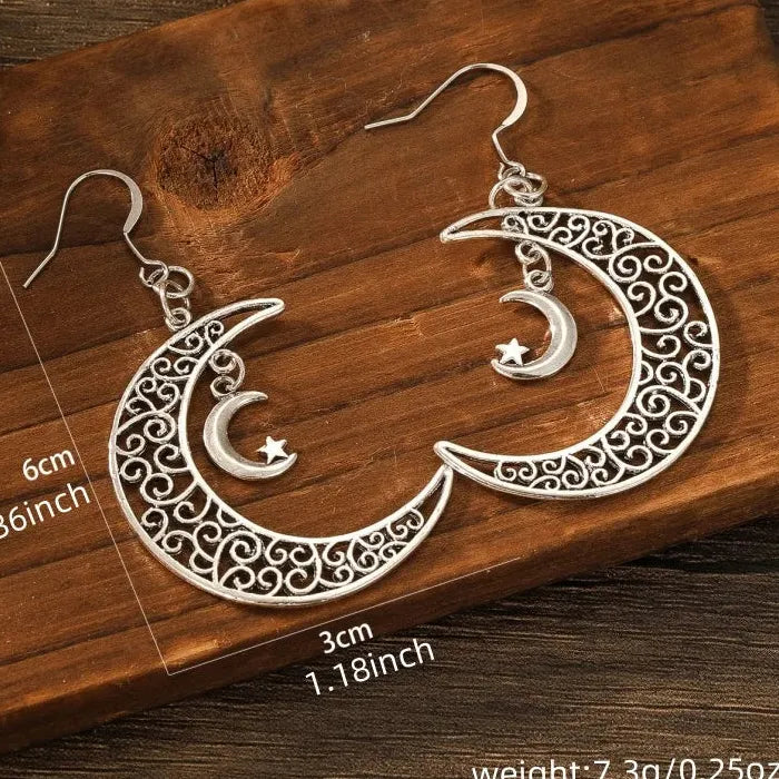 Fashion Trend Zinc Alloy Earrings Hollow Star Moon Pendant Drop Jewelry