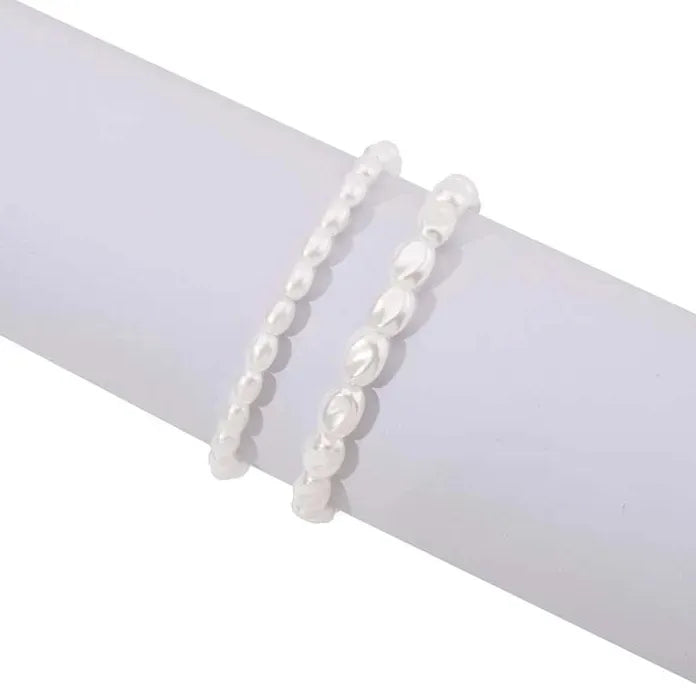 Vintage White Imitation Pearl Double Layer Elastic Choker Necklace Women Wedding Jewelry