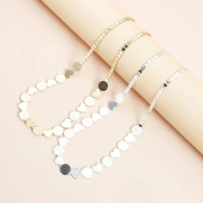 Heart and Geometric Zinc Alloy Necklace Bracelet Earrings Set for Women