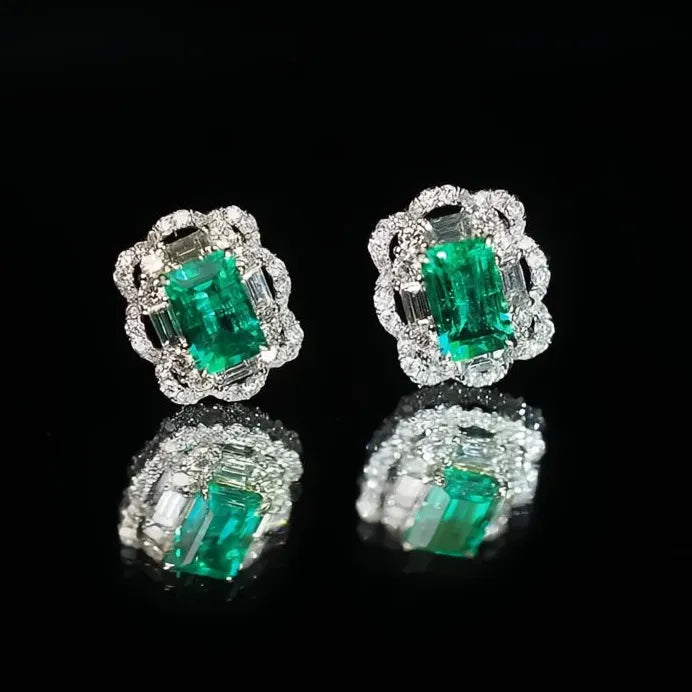Green Geometric Cubic Zirconia Silver Stud Earrings Bridal Jewelry