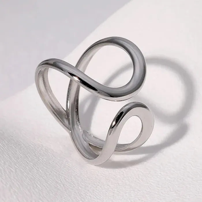 Adjustable Stainless Steel Gold Wave Ring for Women Men Geometric Jewelry