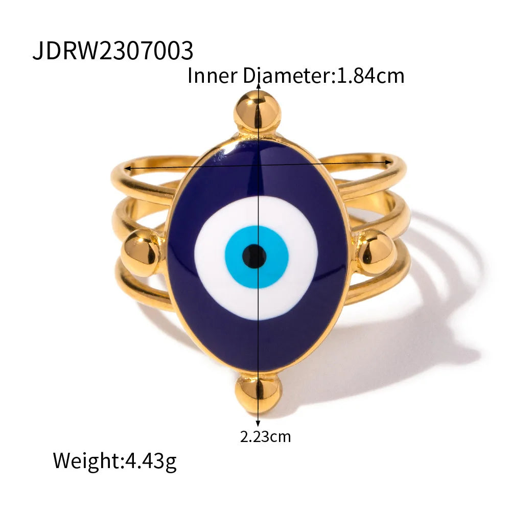 18K Gold Plated Goth Evil Eye Ring Blue Natural Stone Chunky Knuckle Jewelry