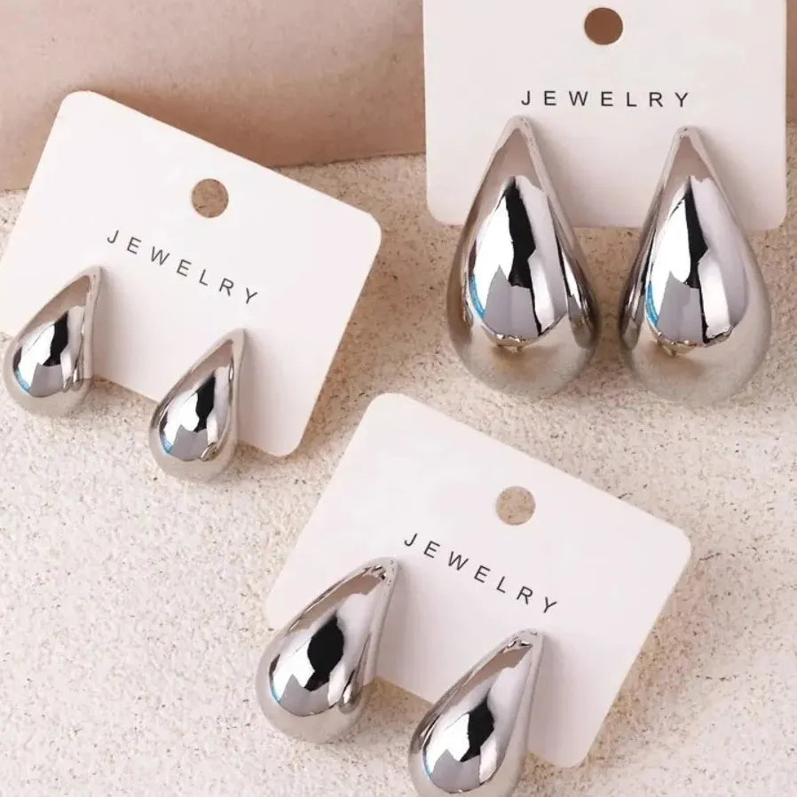 Gold Water Drop Acrylic Stud Earrings for Women 3 Sizes Silver Post