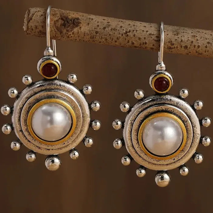 Vintage Bohemian Chic Silver Plated Pearl Drop Earrings for Women Souvenir