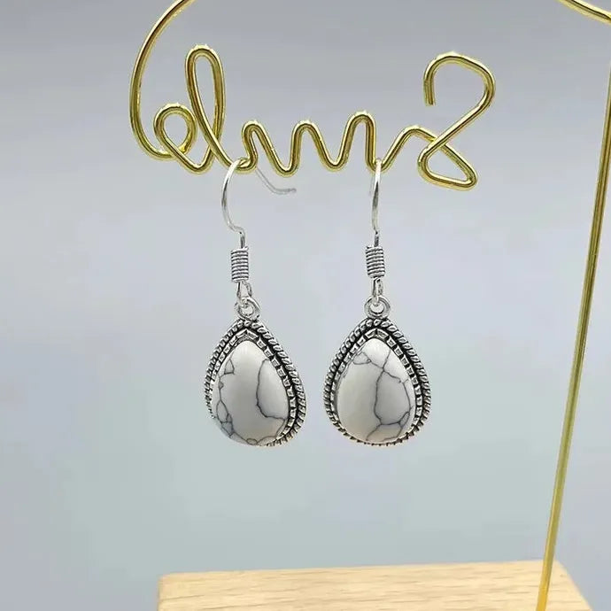 Vintage Women’s Imitation Natural Stone Teardrop Pendant Earrings Elegant Jewelry