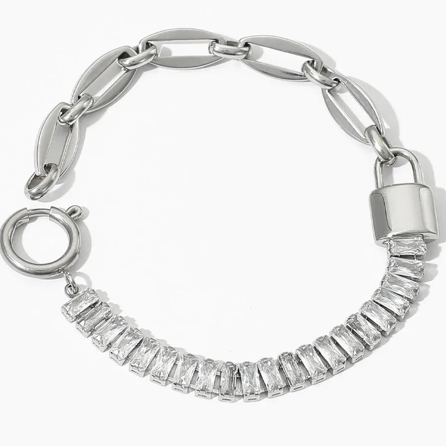 18K Gold Plated Stainless Steel Flat Snake Chain CZ Bracelet for Women Stylish