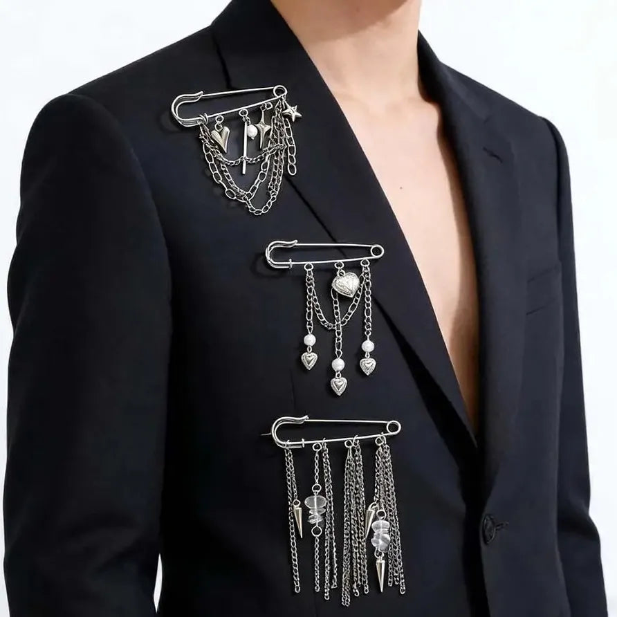 Heart Rivet Star Tassel Zinc Alloy Brooch Jewelry Accessory for Men Women