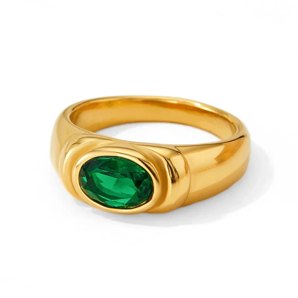 Retro Multicolor Zircon Oval Crystal Stainless Steel Gothic Chunky Knuckle Ring for Women