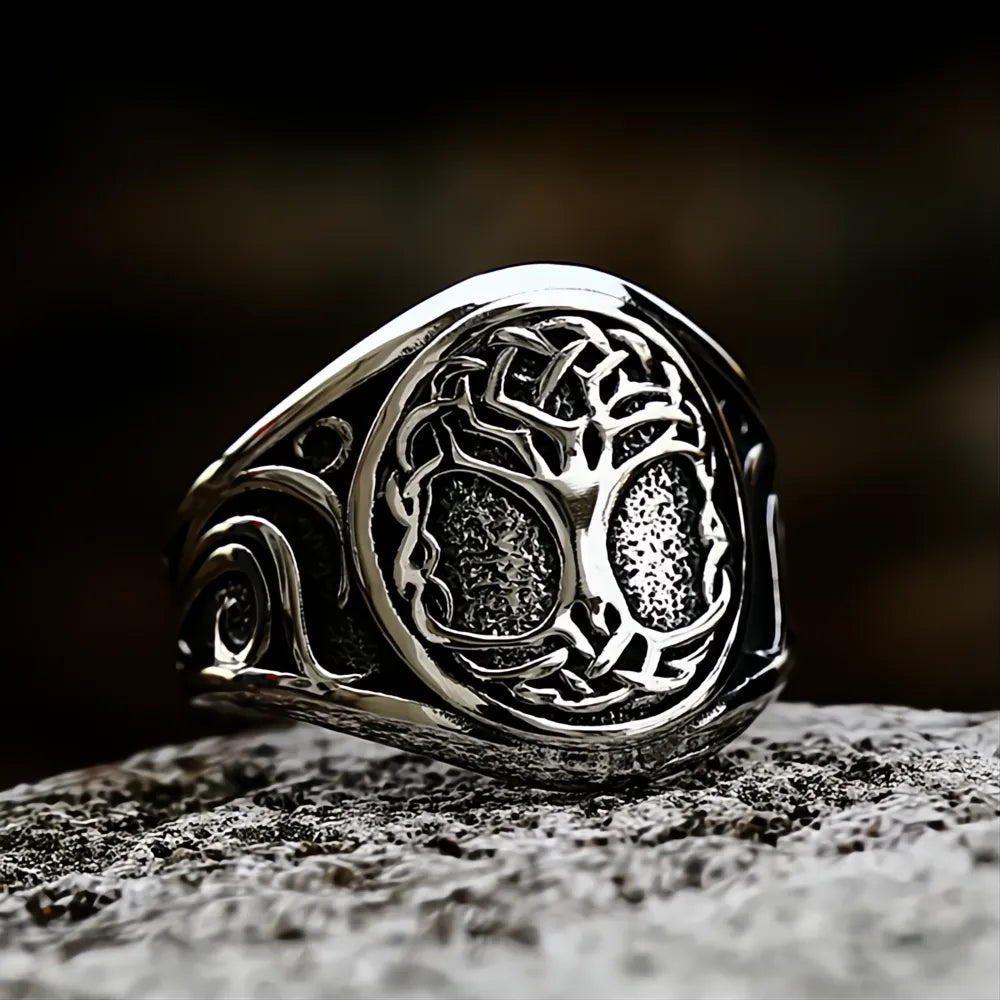 Viking Tree of Life Ring – Stainless Steel Yggdrasil Nordic Mythology Ring