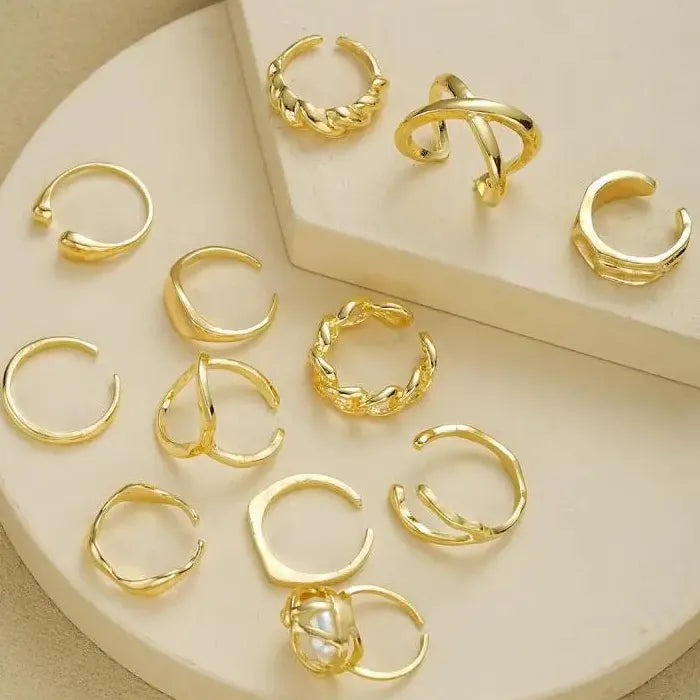 12Pcs Women’s Retro Irregular Geometric Adjustable Fashion Rings Set