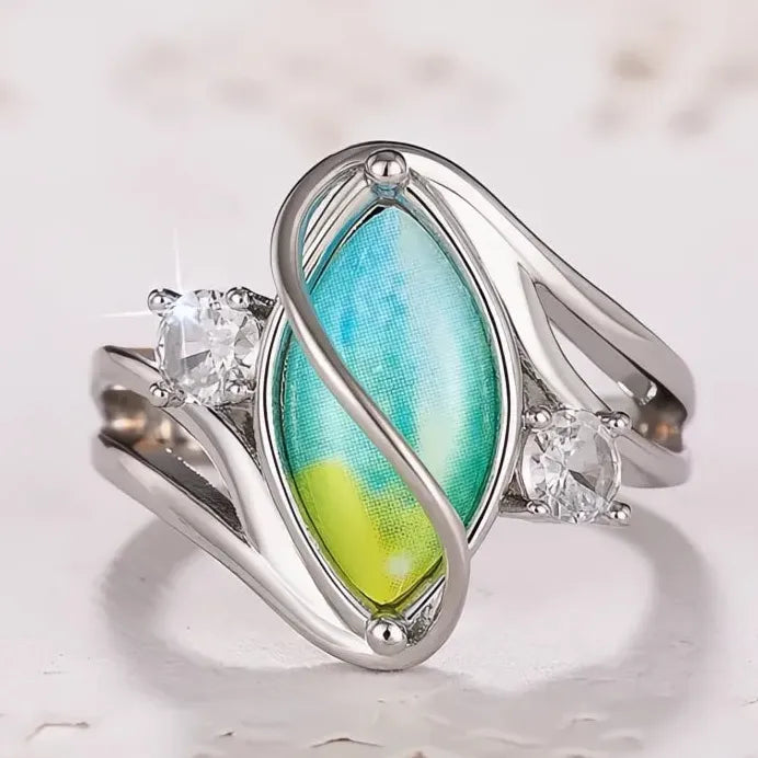 Boho Marquise Cocktail Ring Women Brass CZ Jewelry Stylish Geometric