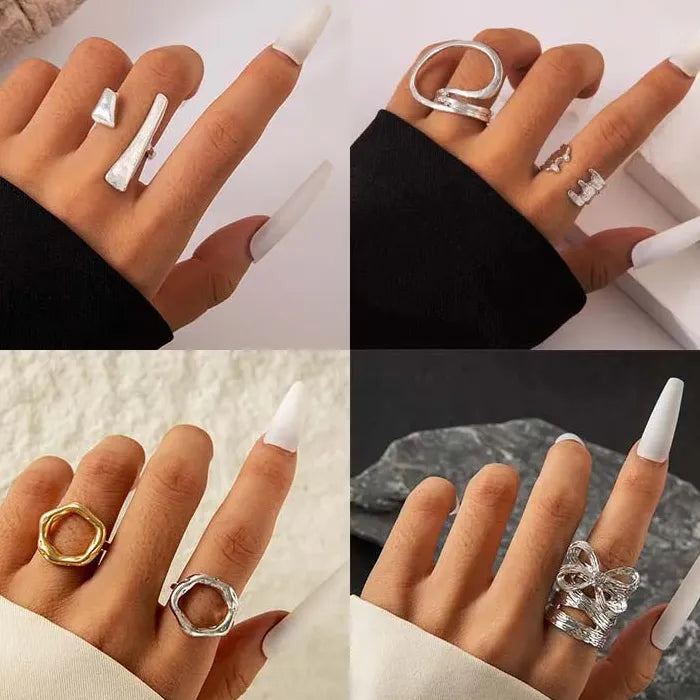 Adjustable Geometric Open Rings for Women Punk Hip Hop Fashion Jewelry