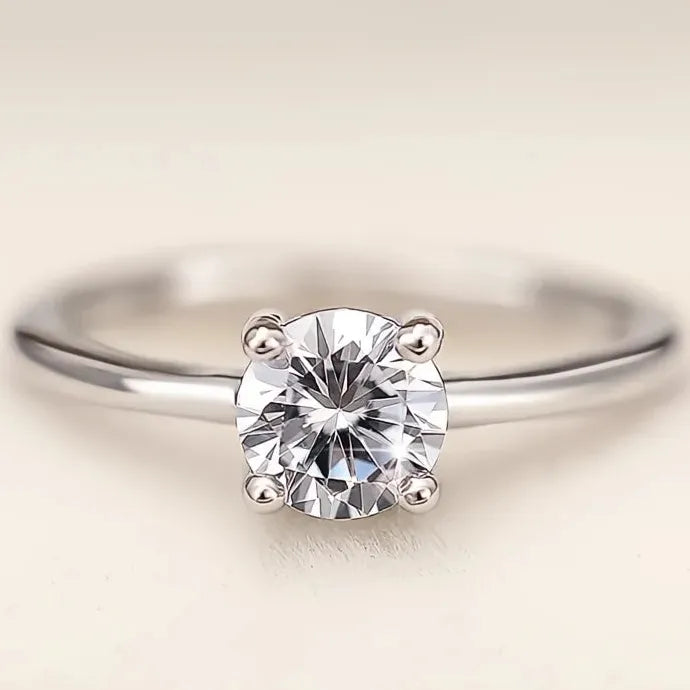 Classic Geometric Cubic Zirconia Wedding Engagement Ring for Women Brass