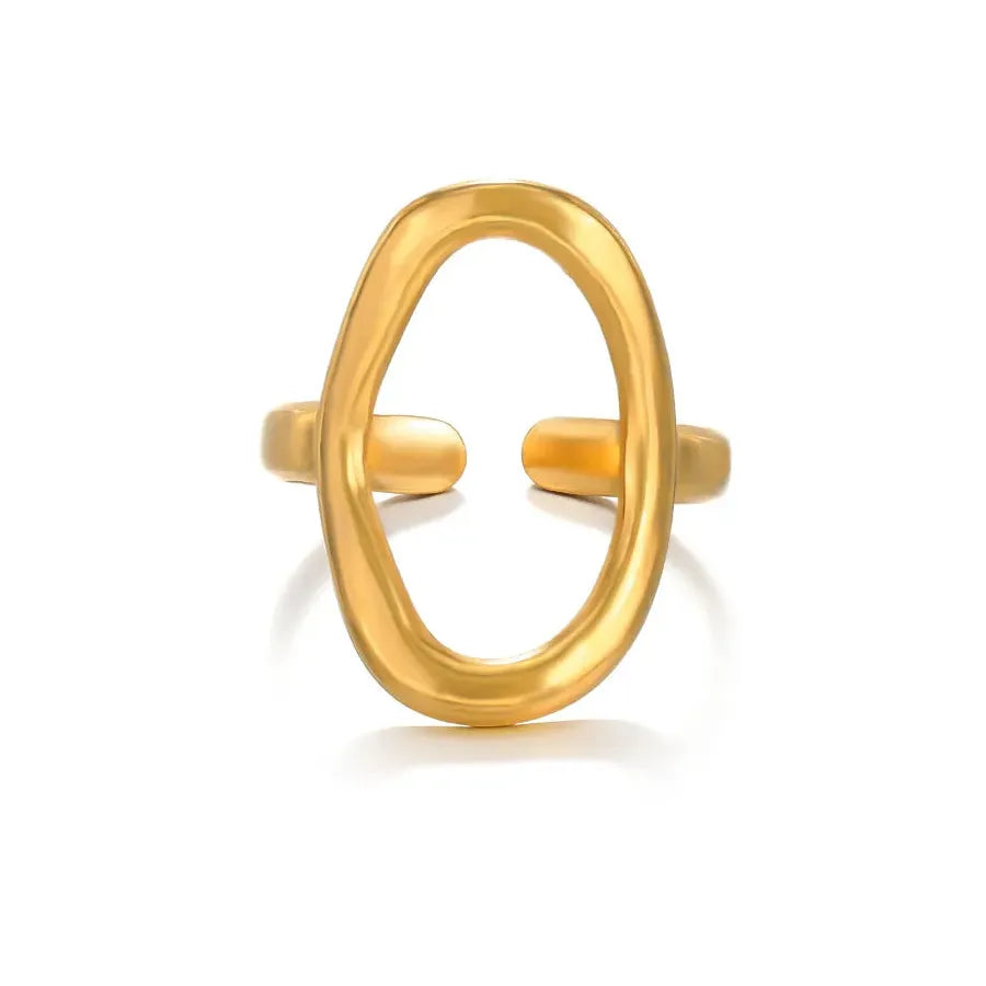 18K Gold Color Geometric Wide Stainless Steel Waterproof Ring for Women Jewelry