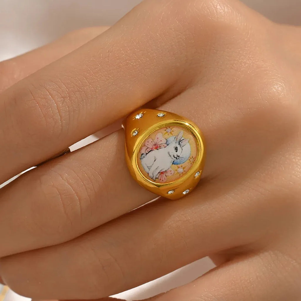 Golden Oval Geometry Zinc Alloy Ring for Women Jewelry Party Gift