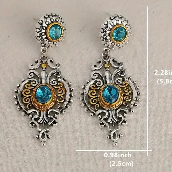 Retro Silver Drop Earrings for Women Long Glass Zinc Alloy Jewelry Hot Sale
