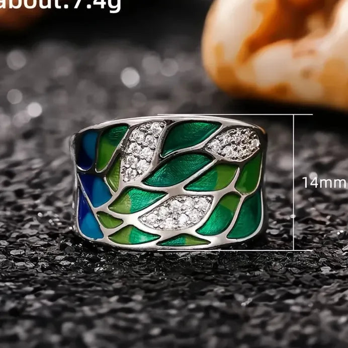 Bohemia Style Green Leaf Enamel Ring for Women Charming Birthday Gift