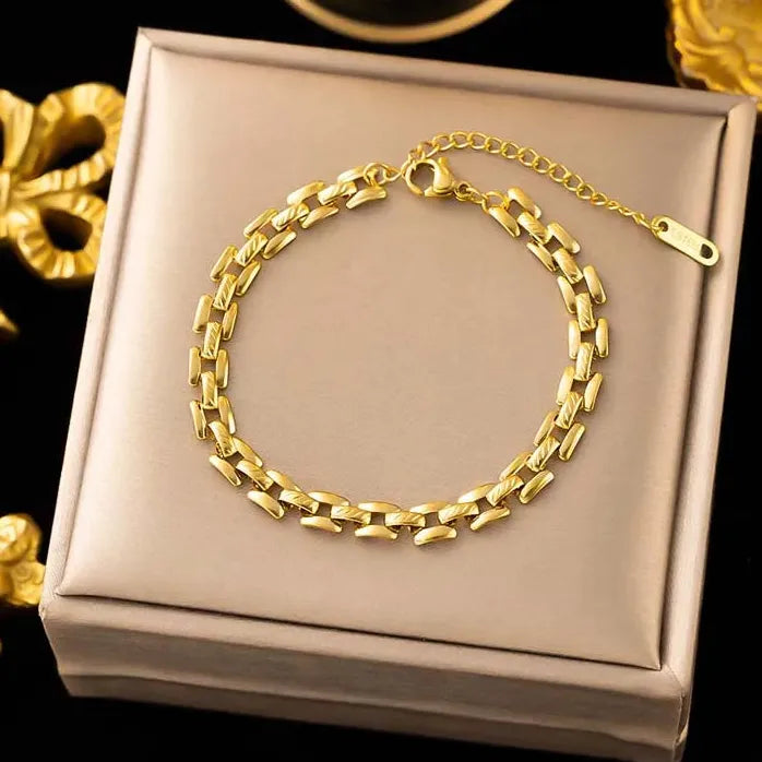 Stainless Steel Hollow Link Chain Bracelet for Women Vintage Gold Watch Band Charm Jewelry