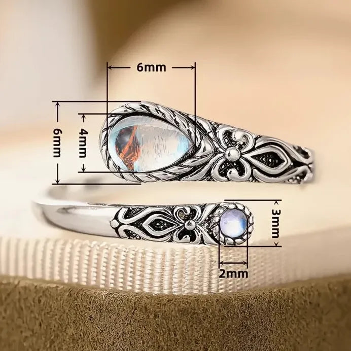Adjustable Retro Geometric Flower Ring with Pear & Round Imitation Moonstone