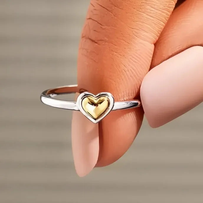 Heart-Shaped Two Tone Metal Wedding Band Ring for Women Love Eternity Jewelry