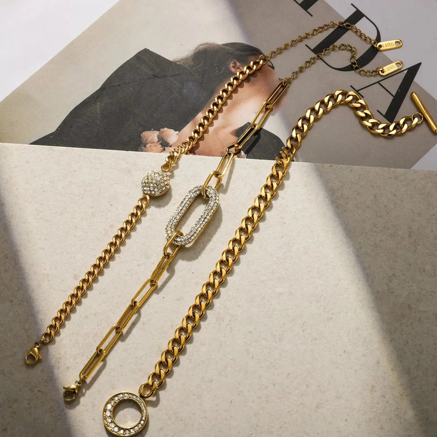 18K Gold Plated Geometric CZ Zircon Bracelet Punk Hypoallergenic Chain Jewelry