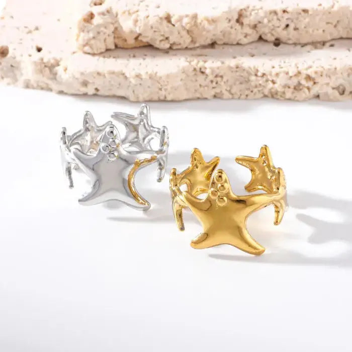 Personalized Stainless Steel Starfish Open Ring Unisex Beach Jewelry Gift