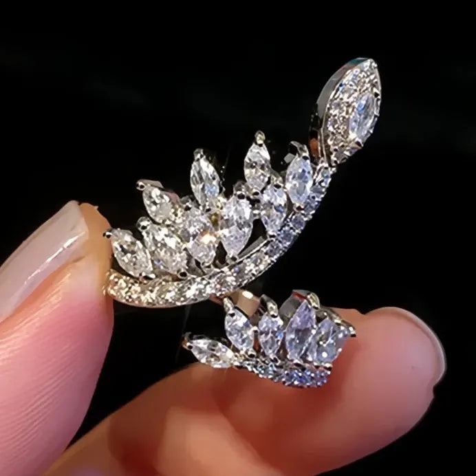 Adjustable Brass Wedding Band Ring for Women with Marquise Cubic Zirconia